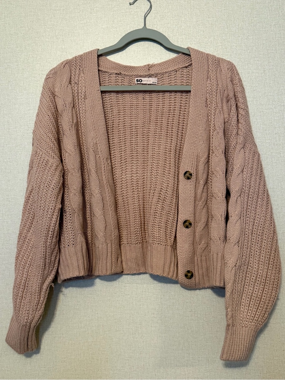 SO Blush Pink Cable-Knit Button Cardigan